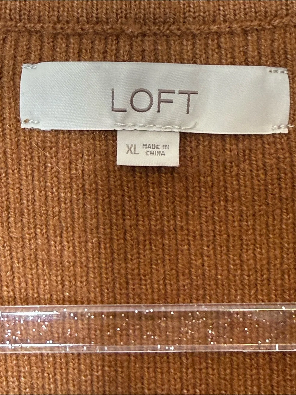 LOFT Chunky Ribbed Knit Collared Rust Button-Front Pocket Cardigan size XL